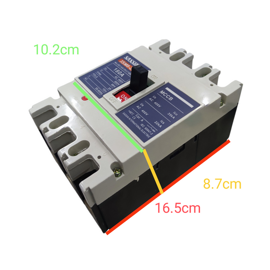 Himel 180A 3 Pole Industrial Circuit Breaker with labeled dimensions for electrical circuitry use