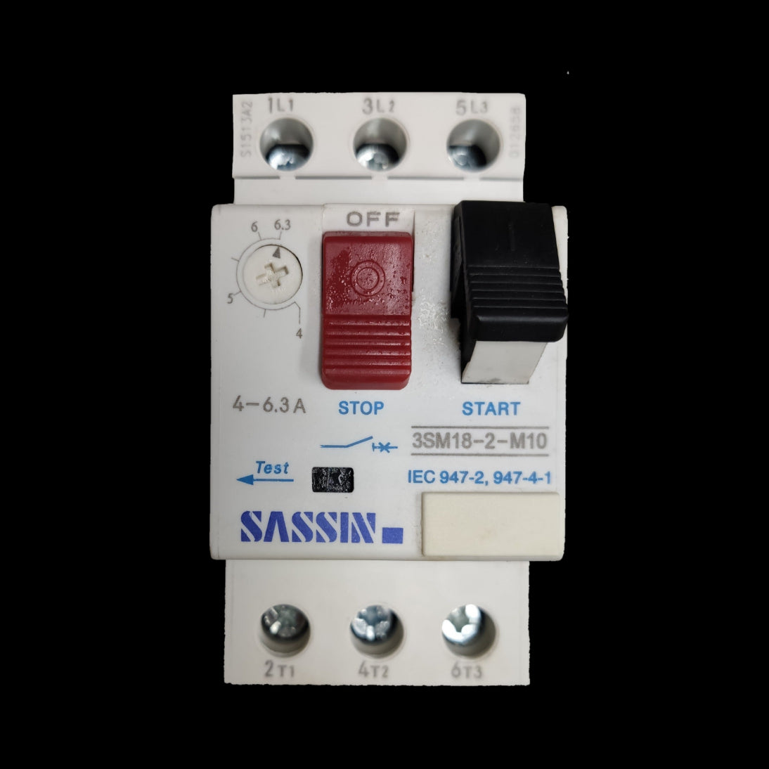Sassin Motor Protection Circuit Breaker 4-6.3A with red stop and black start buttons