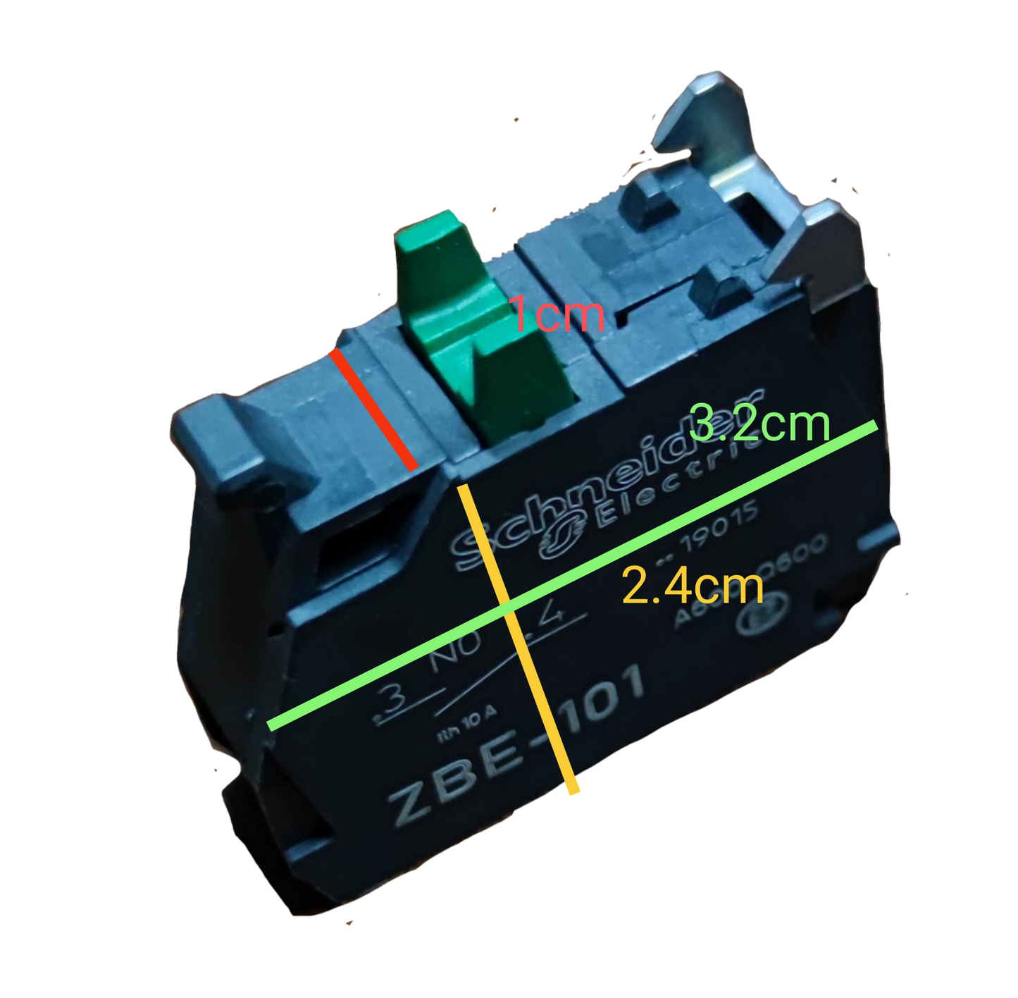 Schneider auxiliary contact block ZBE 101 black compact electrical component with green actuator