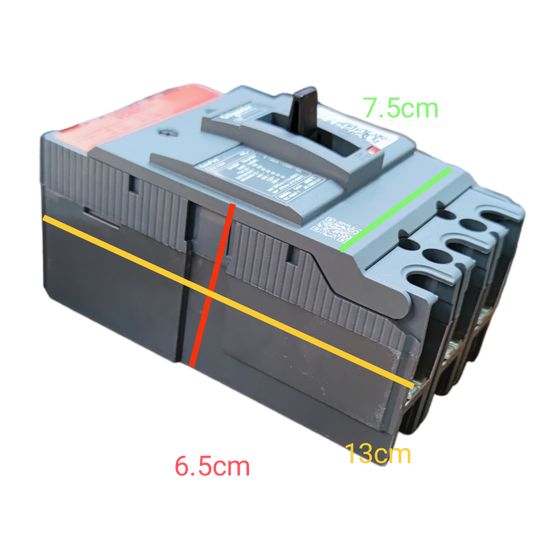 Schneider 20A 3 Pole Industrial Circuit Breaker with detailed size measurements in gray color