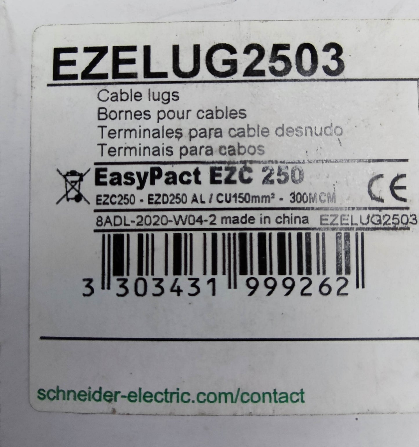 Schneider Mechanical Lugs for EZC250H EasyPact EZC 250 cable lugs product label with barcode