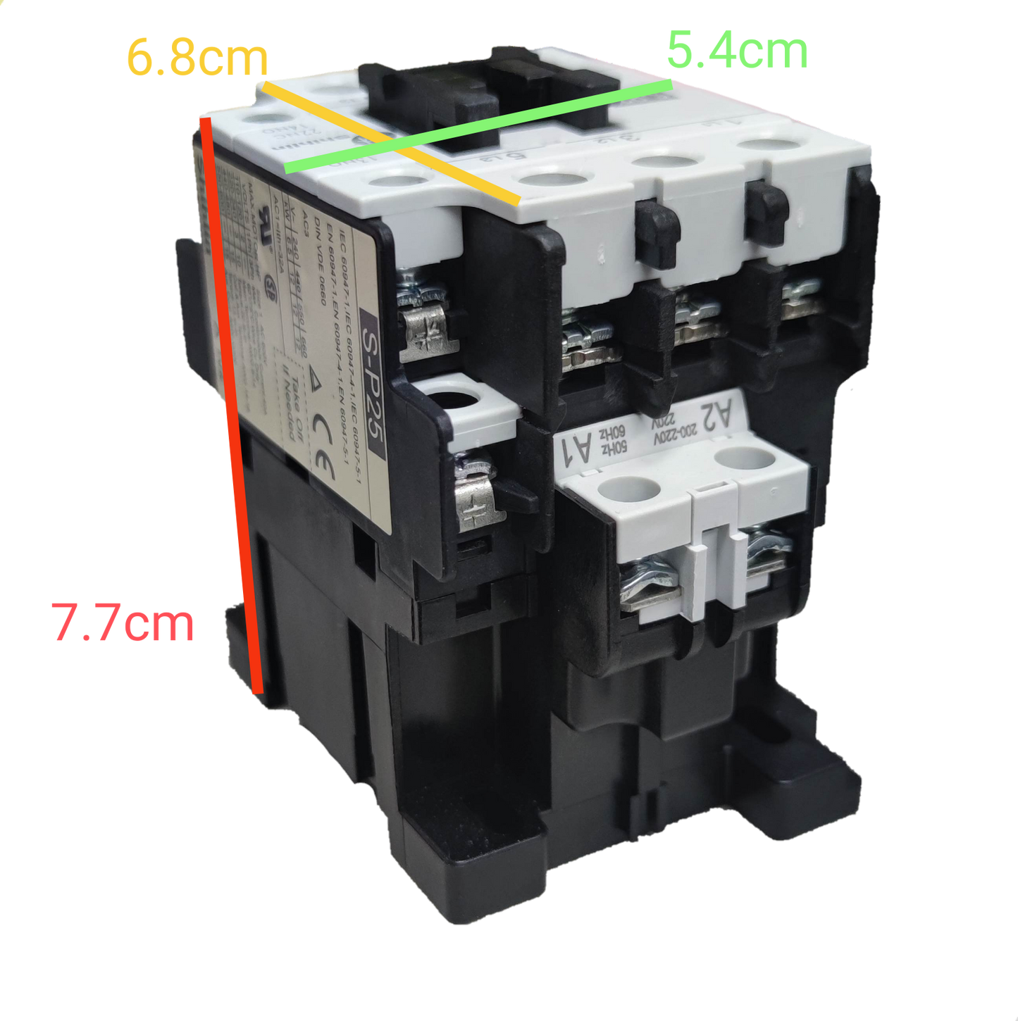 Shihlin Magnetic Contactor 25A 220V electrical component with black and white casing and labeled terminals