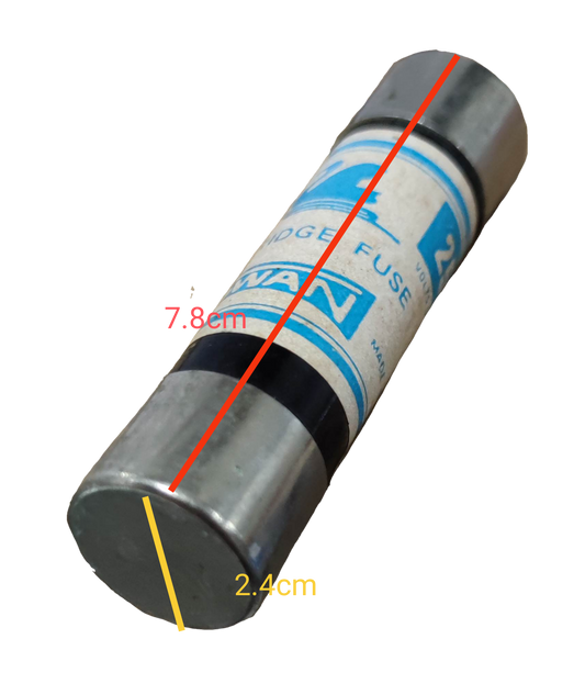 Swan 60A Cartilage Fuse 250V electrical component with metal end caps and rated dimensions