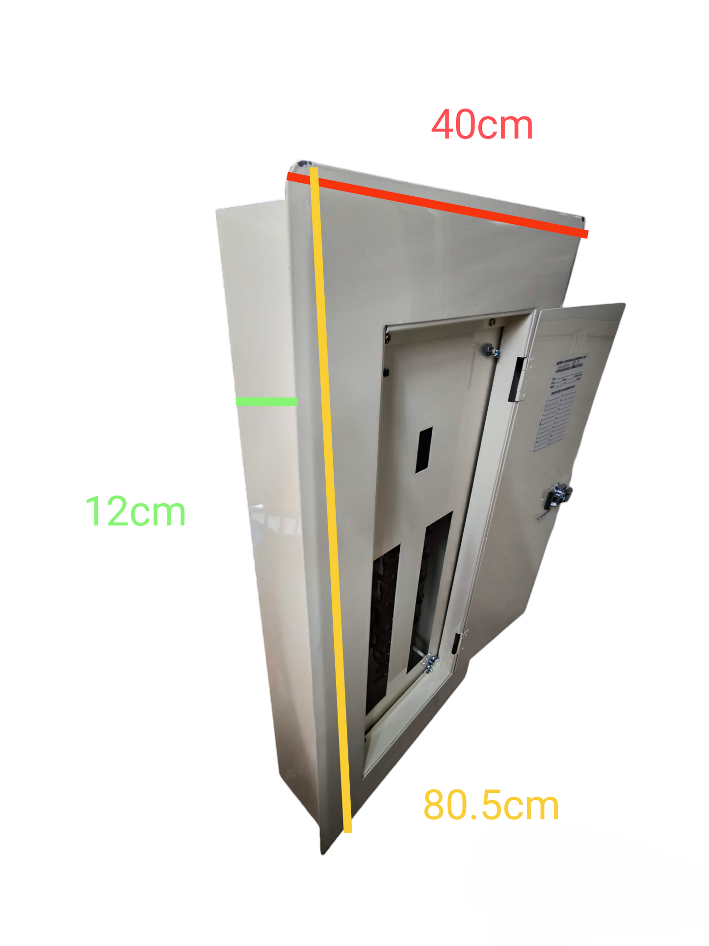 Koten Panel Board 150A 2Pole 250SPS metal distribution enclosure with hinged lock door and dimensions