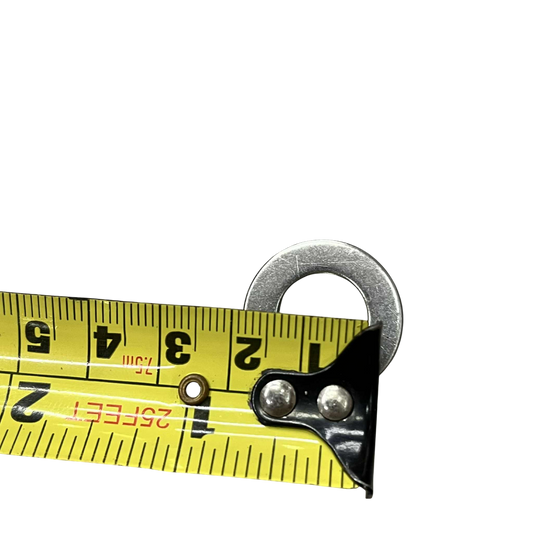 Close-up of a 2cm Stainless Washer next to a tape measure for size reference