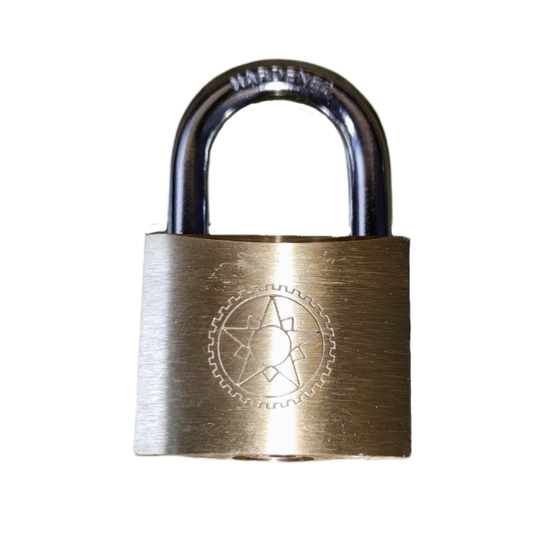 Star Wheel brass padlock with a durable metal design and engraving for secure locking