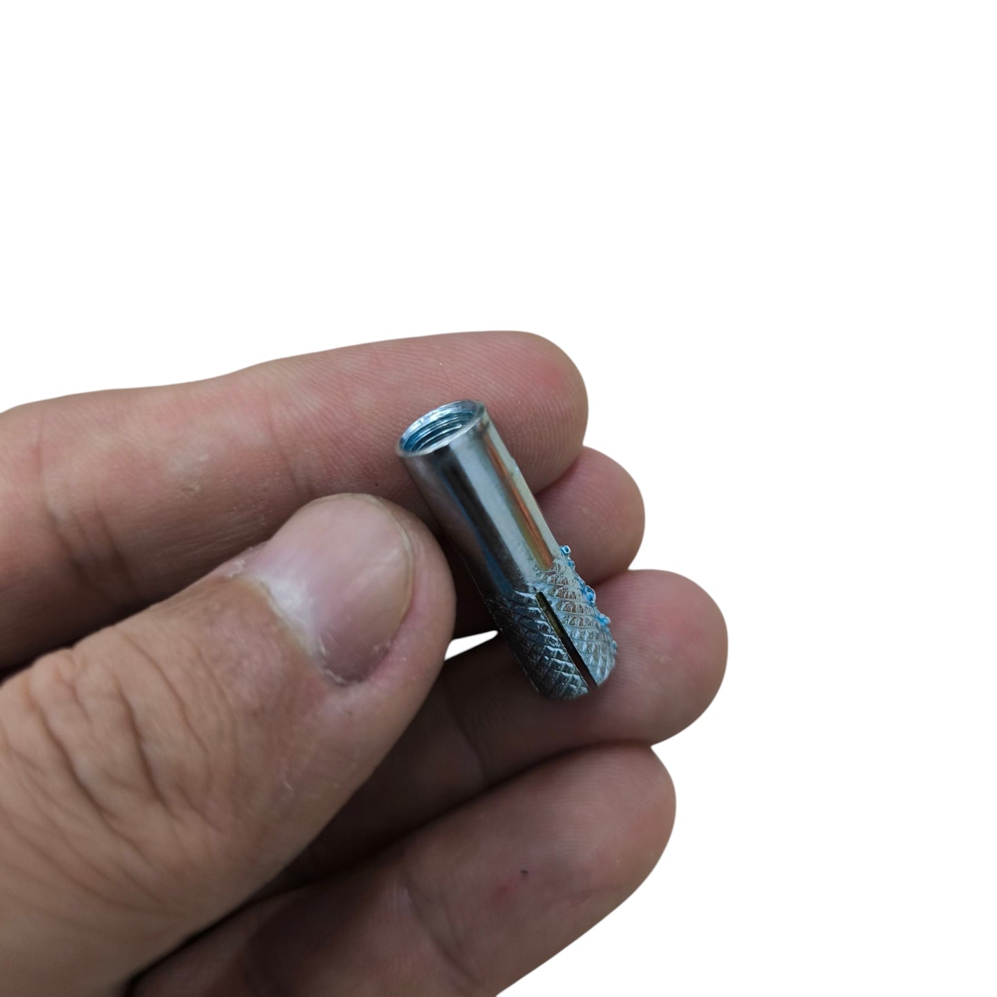 Hand holding a 25mm concrete anchor bolt sleeve anchor grip metal expansion anchor for concrete