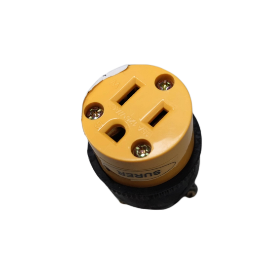 Surer brand yellow outlet with ground cord connector type for power points and plugs