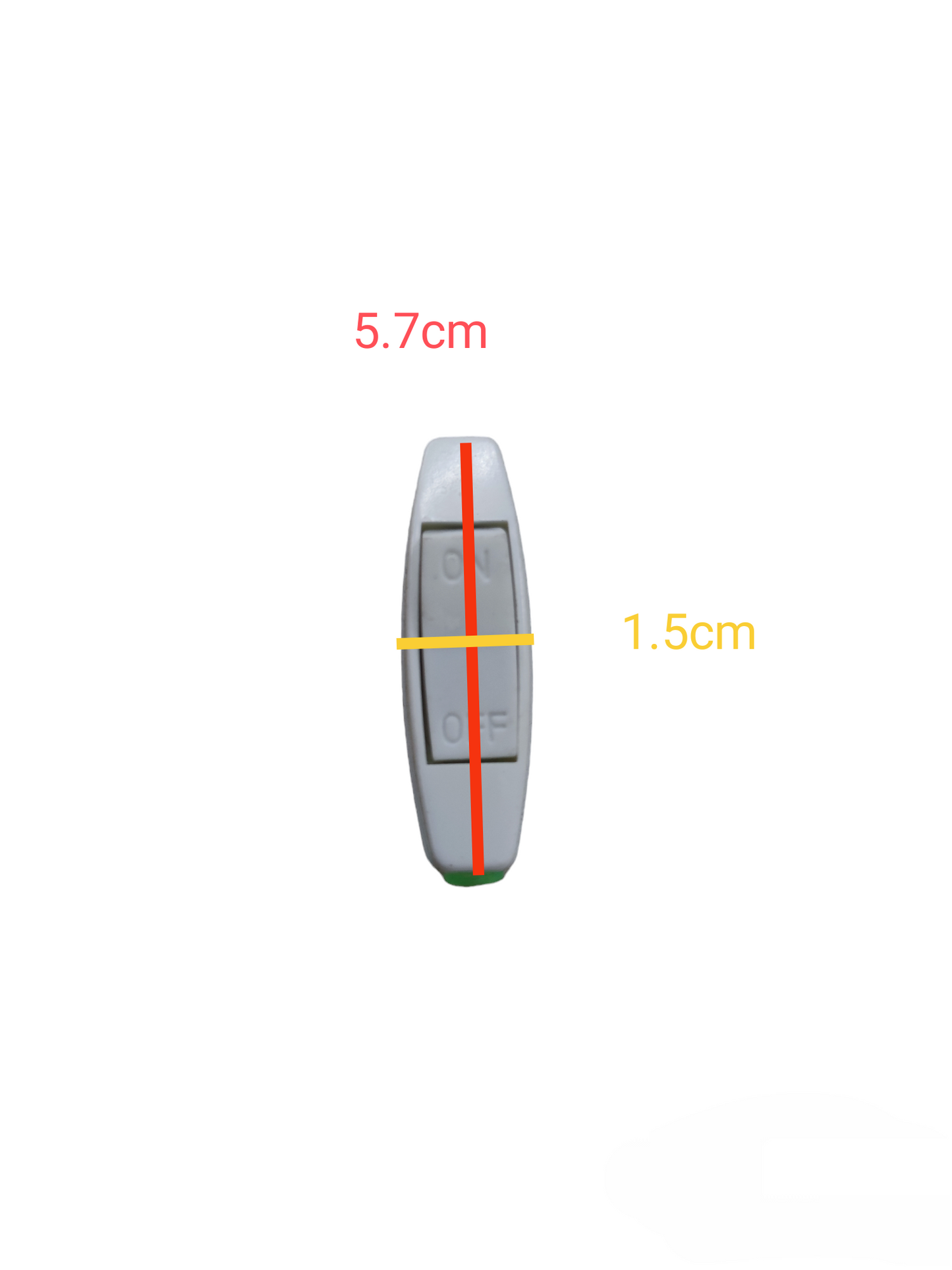 White inline switch for power points with dimensions 5.7 cm length and 1.5 cm width