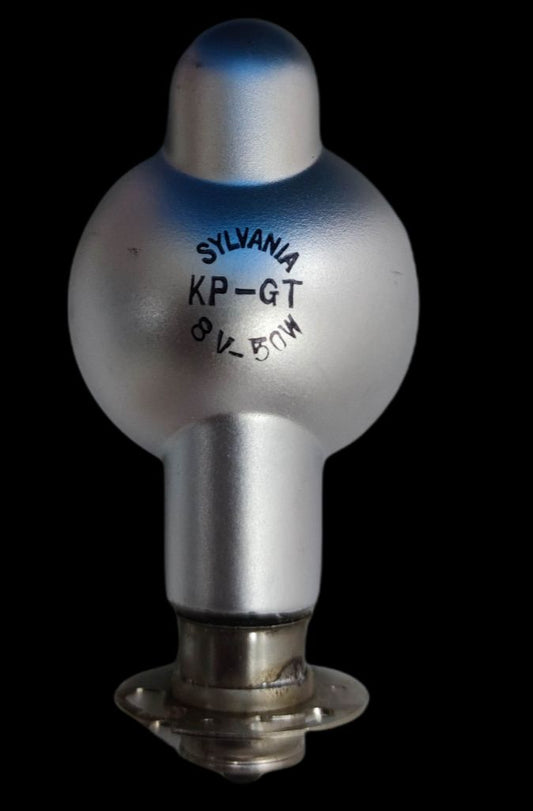 Sylvania Projector Lamp 8V 50W B15 Lock Type halogen bulb with metallic base and clear glass bulb