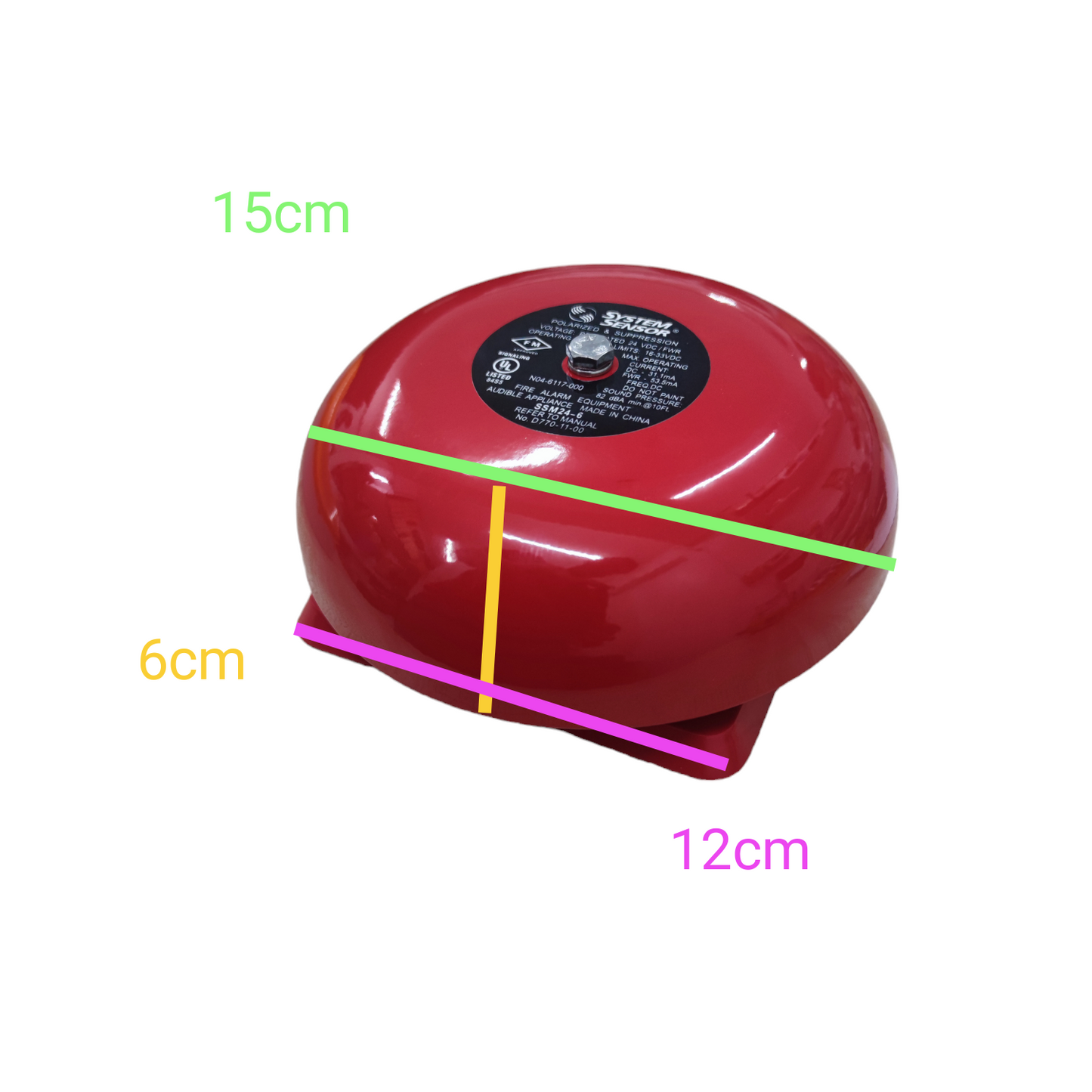 VSAIL 6 Round Bell 24V DC Polarize red door chime with dimensions for industrial use