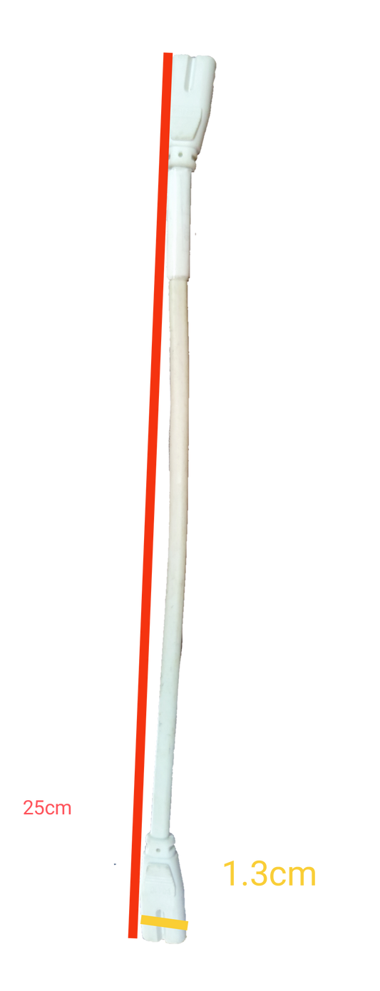 T5 AC cord connector end to end measuring 25cm in length and 1.3cm diameter for electrical use