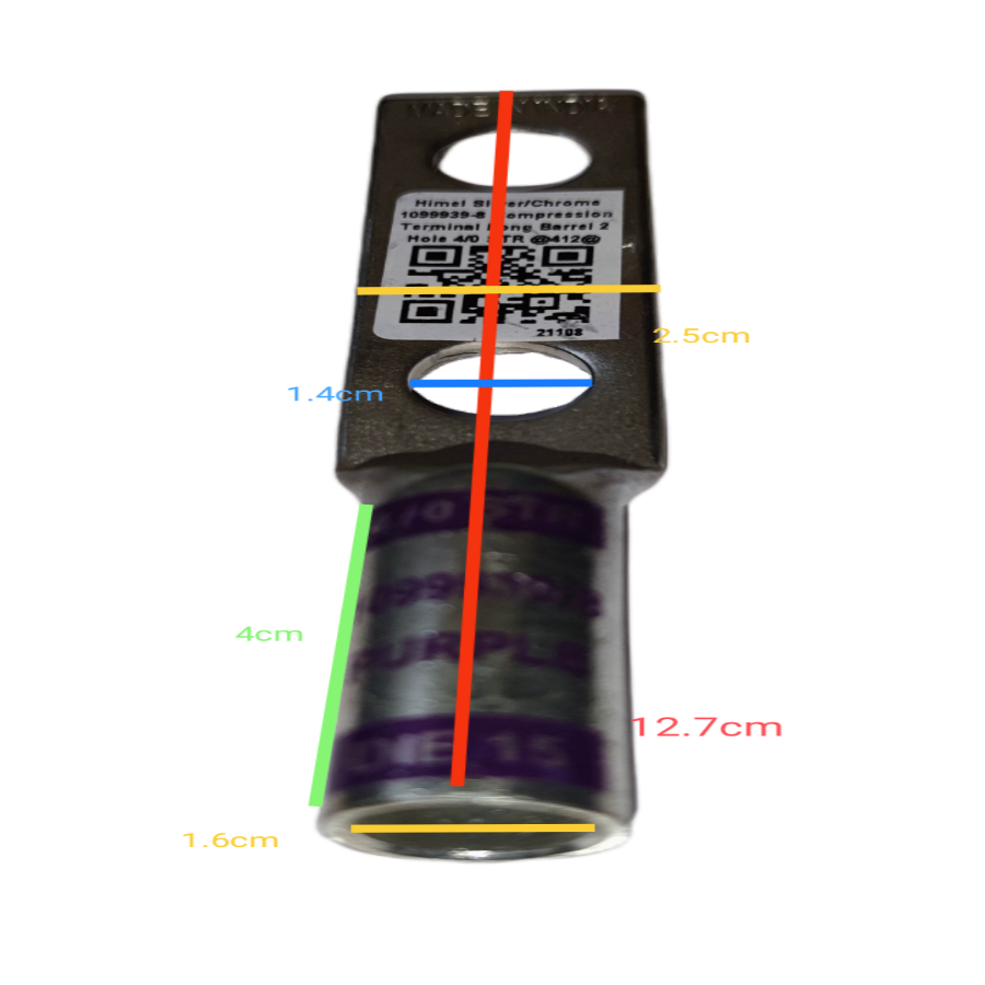 Utilux Terminal Lugs Compression Type Long Barrel with detailed measurements and specifications
