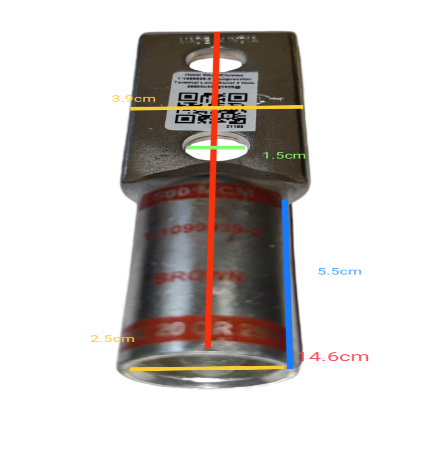 Utilux Terminal Lugs Long Barrel 2 Holes 500MCM featuring durable construction and precise dimensions