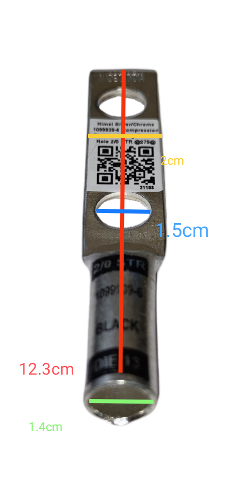 Utilux Terminal Lugs Long Barrel 2 Holes 60mm with detailed measurements for electrical connections
