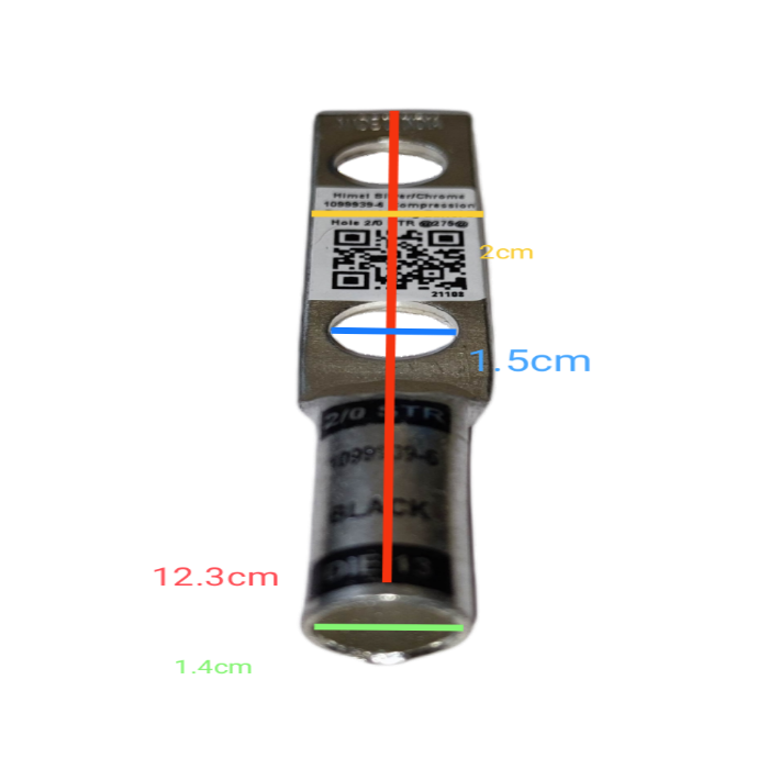 Utilux Terminal Lugs Long Barrel 2 Holes 60mm with detailed measurements for electrical connections