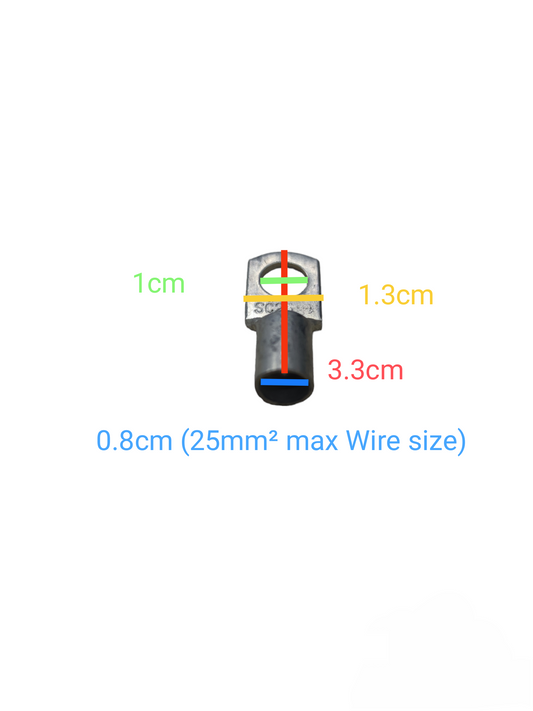 Local Terminal Lugs Ring Type for 25mm electrical wire with detailed size measurements