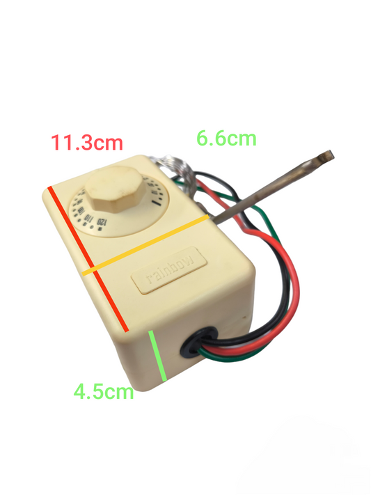 Thermostat Surface Type 0-120 Degrees with adjustable dial and attached wires for temperature control