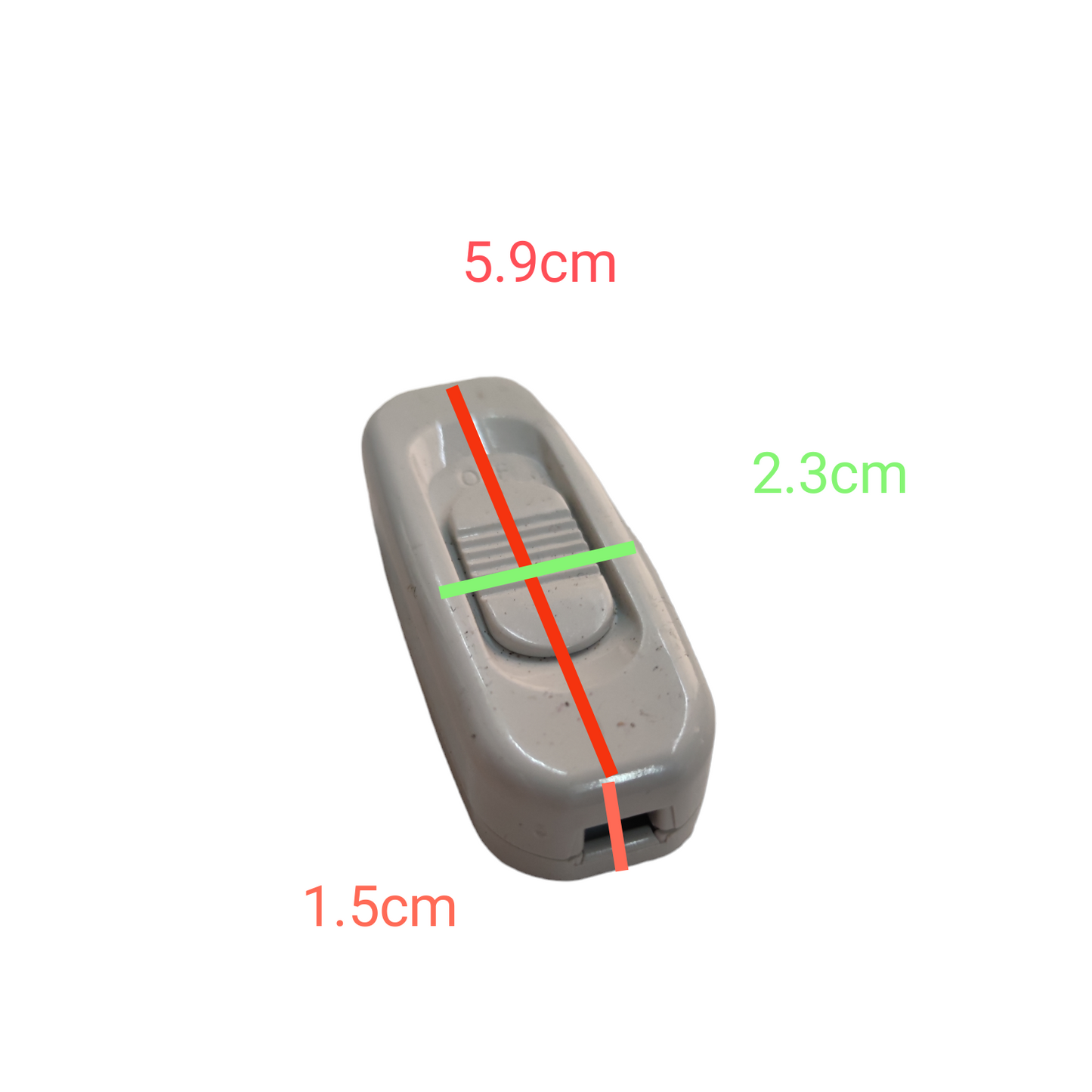 Omni Through Cord Switch 3A 250V white inline power switch with measurements