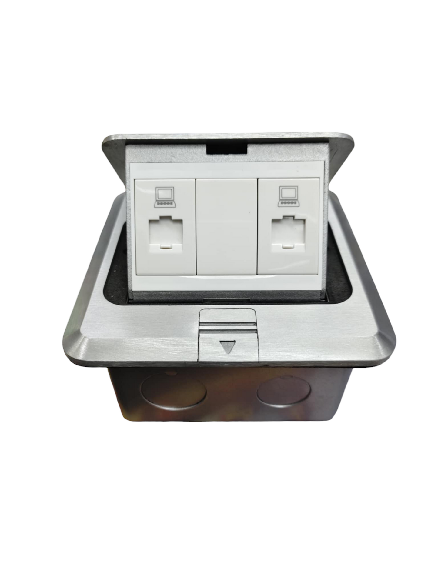 T&J Pop up 2 Gang LAN Data Outlet with stainless steel frame for network connectivity