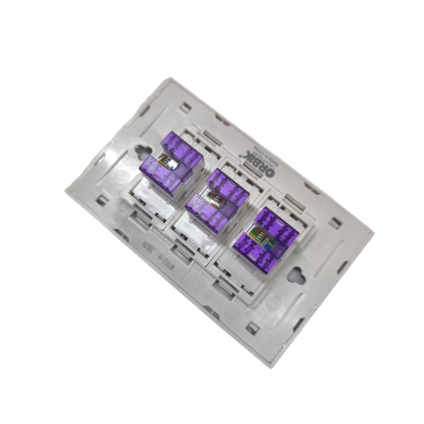 T&J 3 Gang LAN Outlet with three purple network ports for reliable wired internet connection
