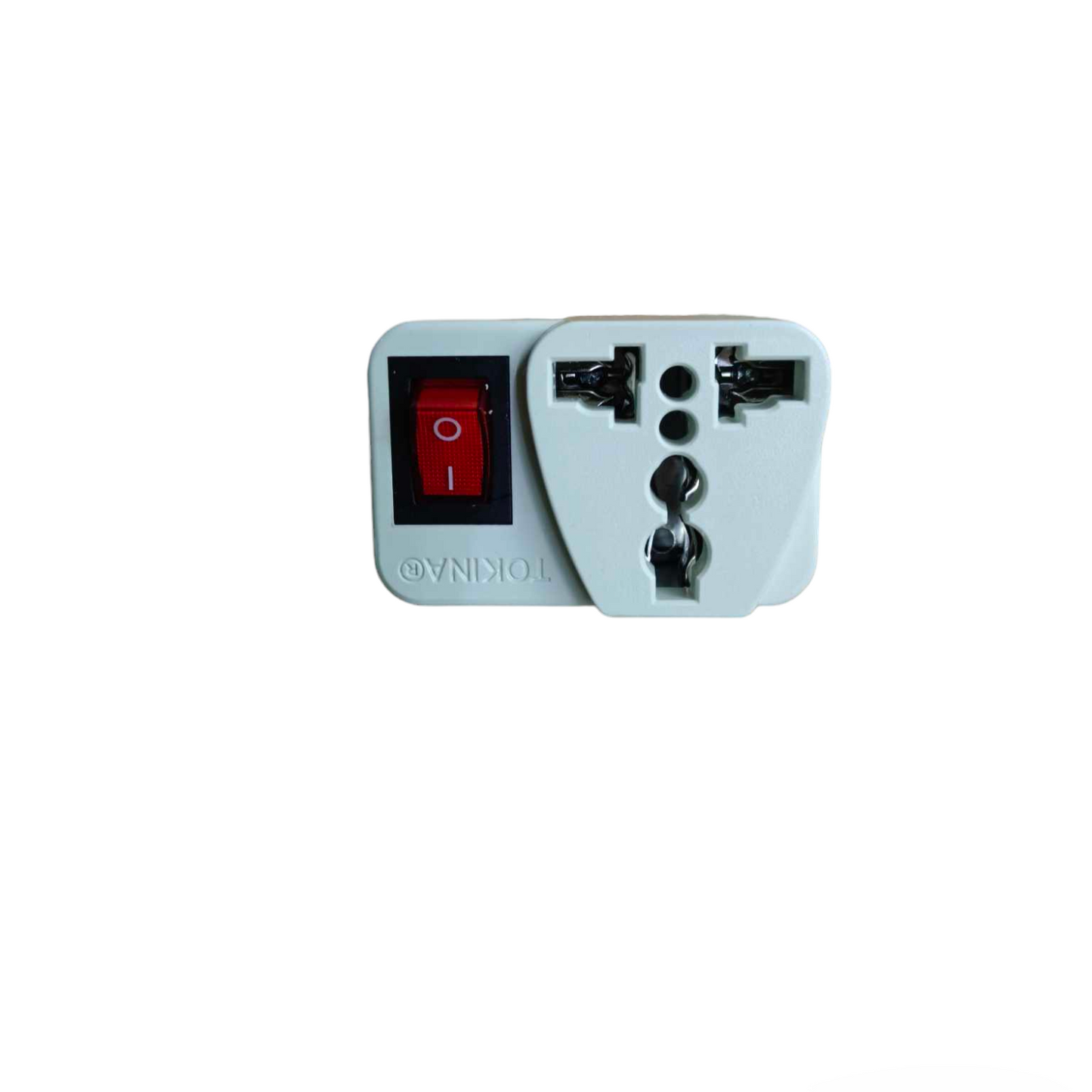 Tokina Universal Adapter With Safety Switch 6A in white with red switch for travel use