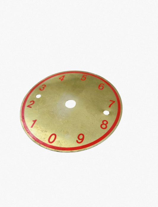 Transformer Controller Plate 0-9 Round brass number dial with red digits and three mounting holes