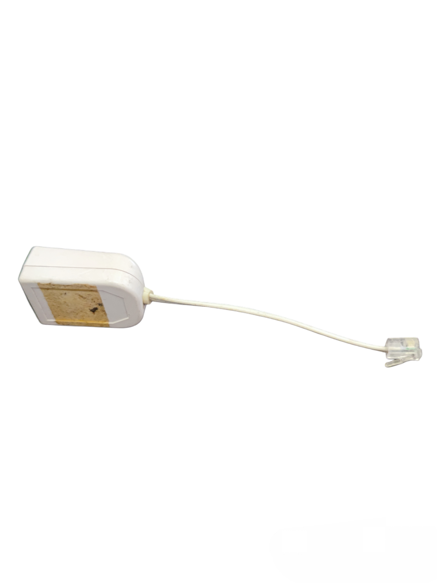 White China inline phone filter ADSL splitter for telephone and internet. Compact RJ11 cable adapter for landline DSL connections