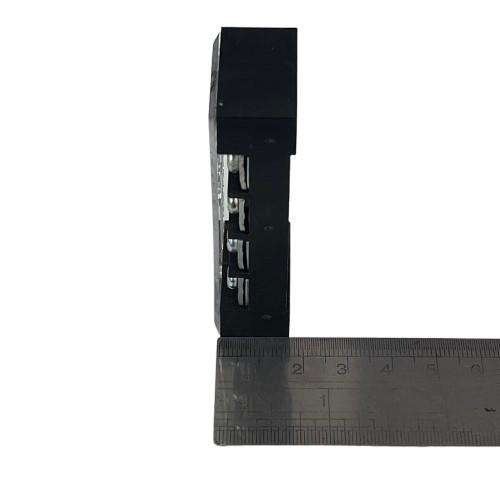 Grippes 25A 4 Pairs Terminal Block 600V black side view showing four pair metal terminals next to ruler
