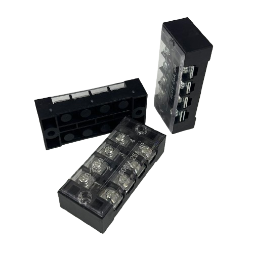 Grippes 25A 4 Pairs Terminal Block 600V screw connector with clear cover and black base for wiring