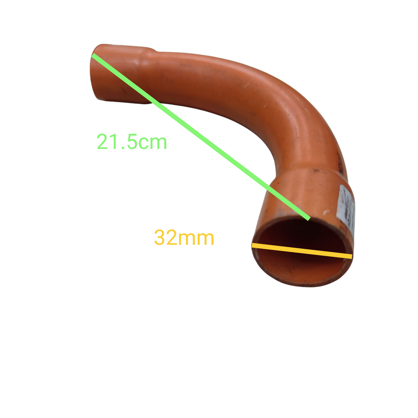 Atlanta 1 Inch PVC Conduit Elbow in orange with dimensions shown for pipe fitting