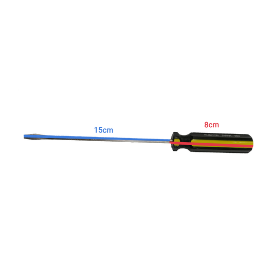 Rubicon Flat Head Screw Driver 902 150mm-5mm with black and yellow handle and long metal shaft