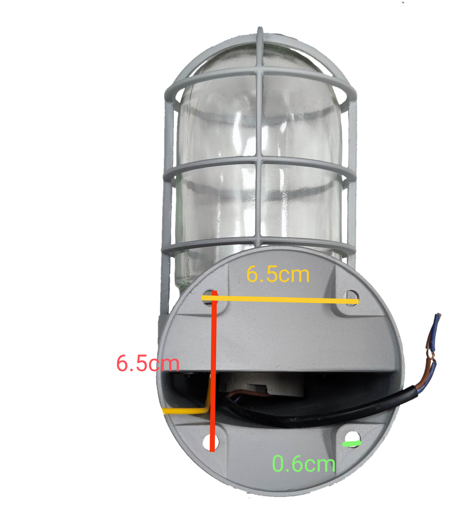 Biglite wall mounted vapor lamp incandescent bulb with protective metal cage and glass cover
