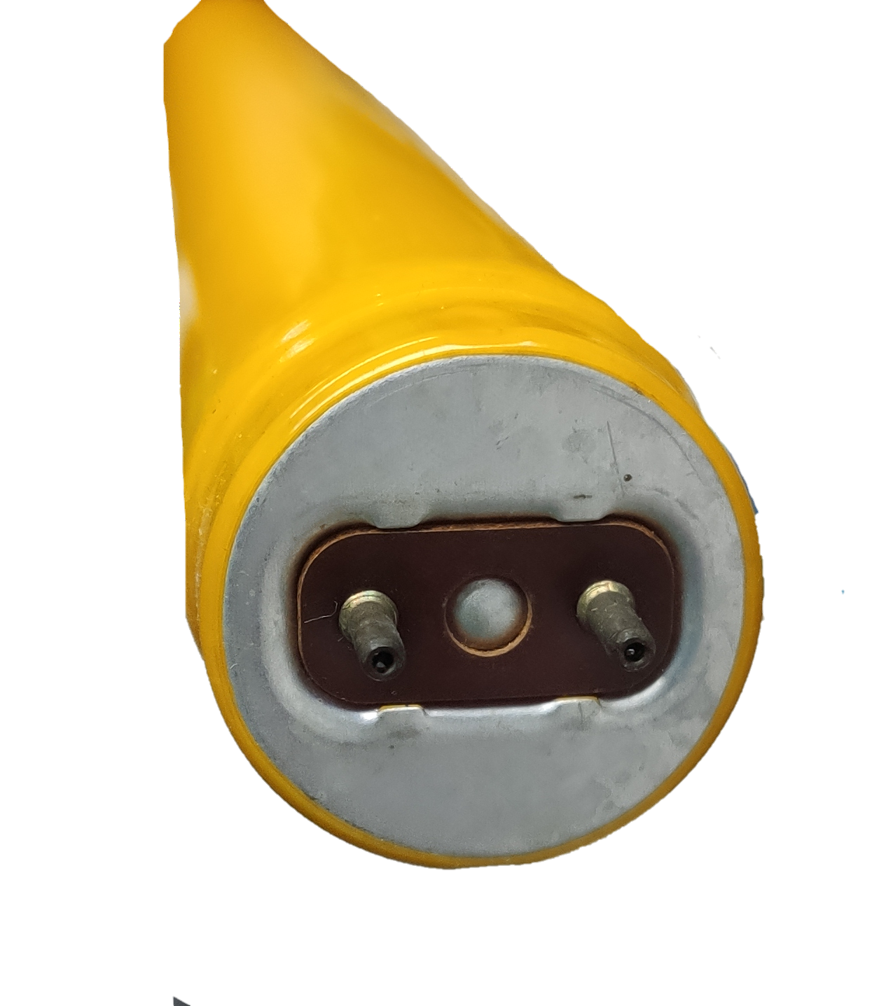 Close-up of Electx Electrical Supply 40W bug repellent fluorescent tube yellow end pins