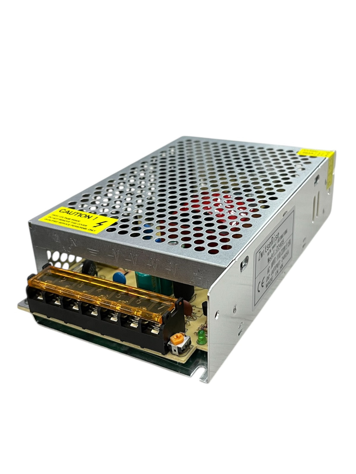 Compact switching dc power supply with metal perforated casing for stable high-performance DC voltage