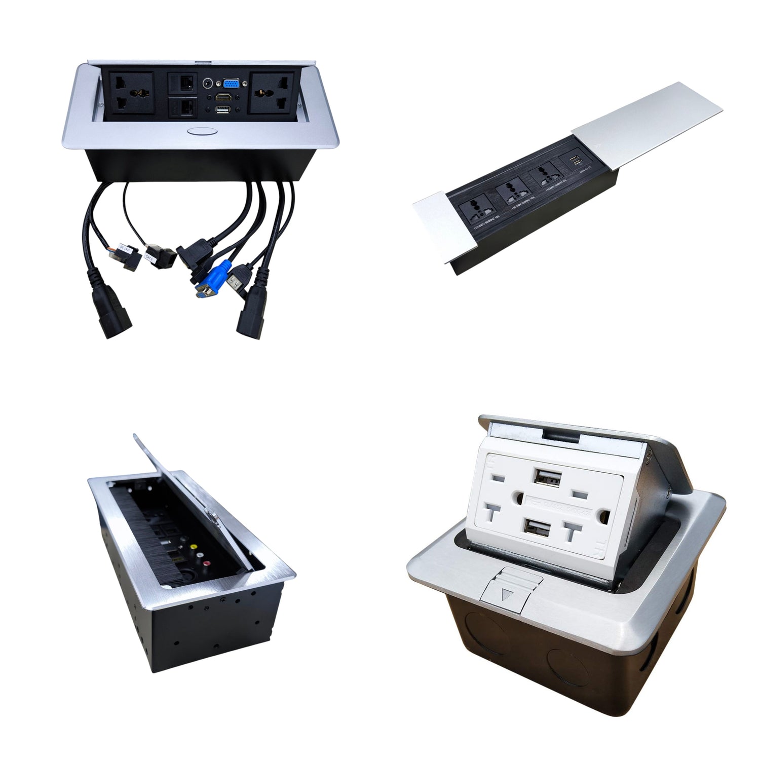 Modern pop-up outlets for Floor or countertops with multiple sockets and USB ports for convenient charging