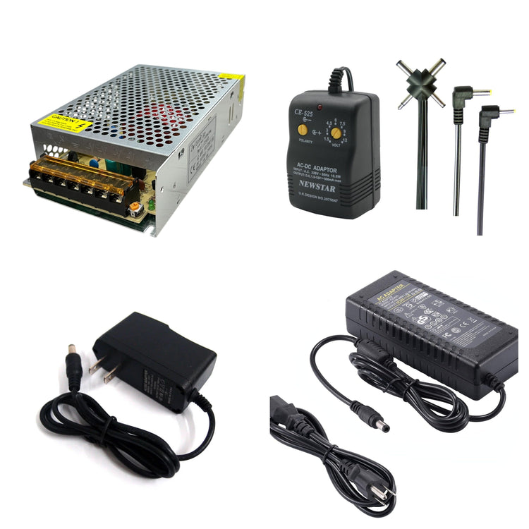 AC DC power supply Manila collection featuring various power adapters and voltage converters for PC and electronic devices