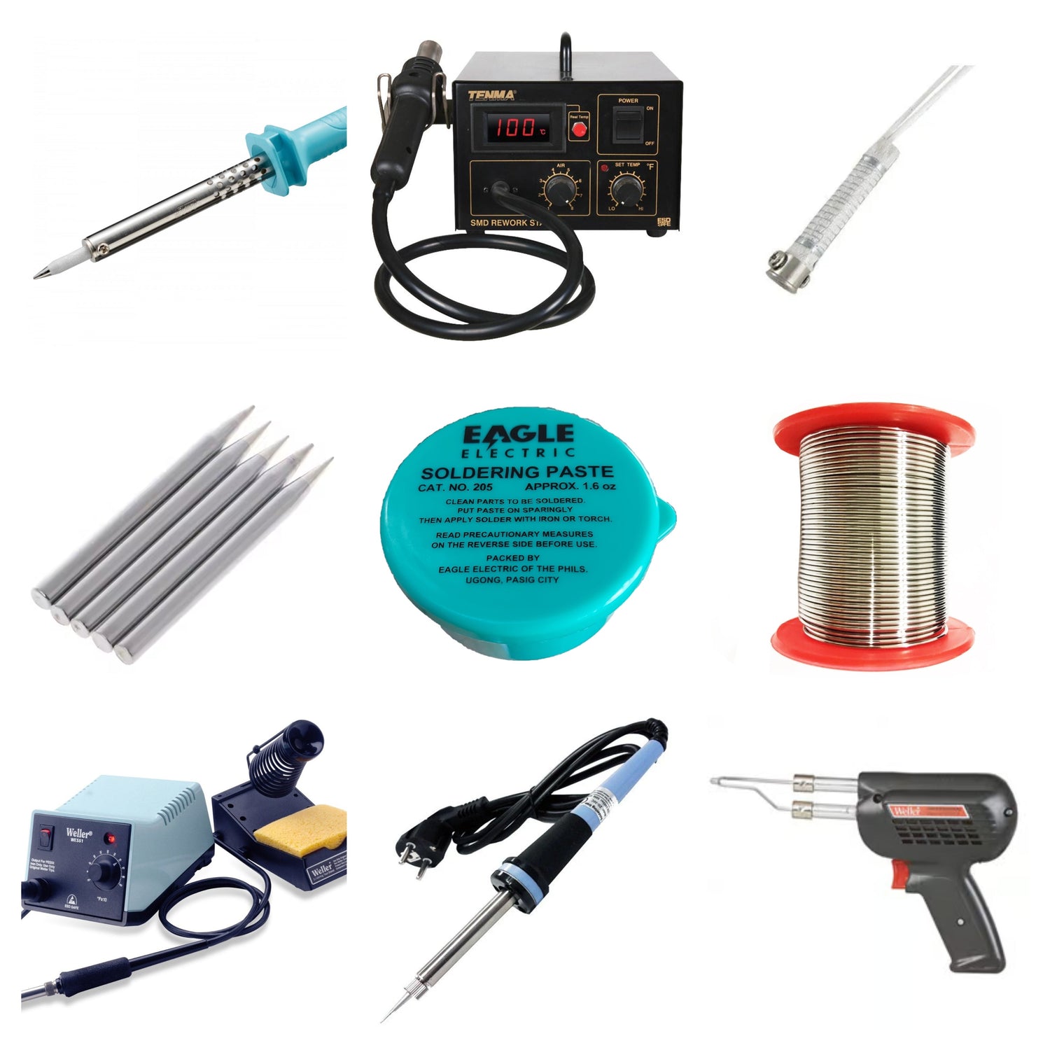 Soldering iron replacement parts and accessories including tips, soldering paste, wires, and tools for repair and upgrade