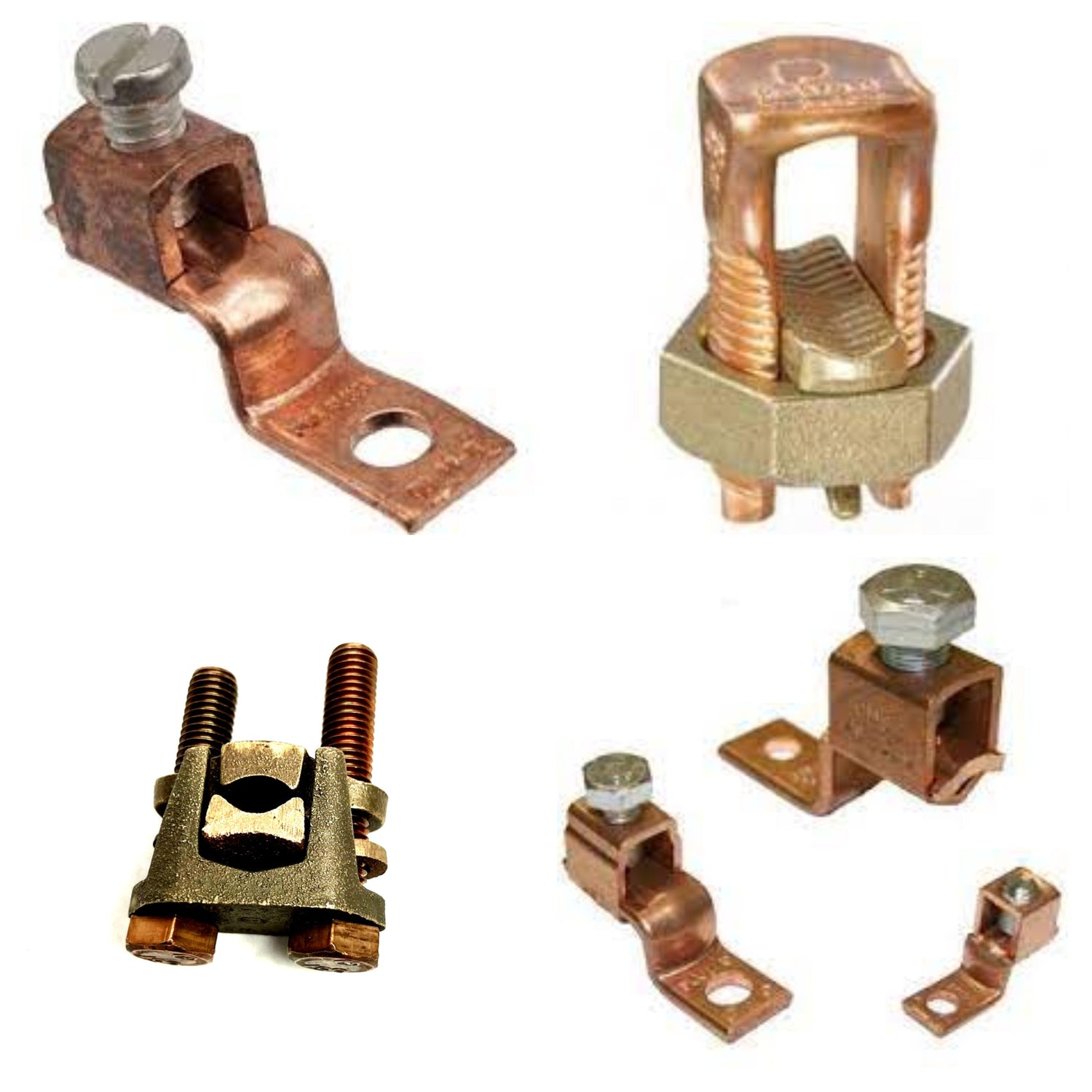 Various types of copper solderless terminal connectors for secure electrical wiring and connections
