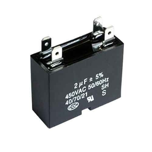 Black rectangular capacitor with metal terminals for sale used in electronic circuits