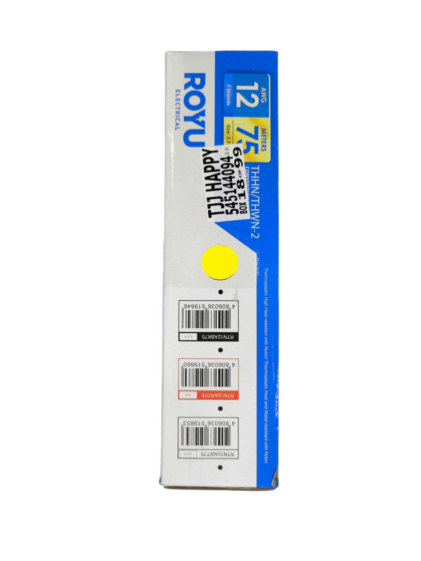 Royu 3.5mm Stranded Wire AWG 12/7 THHN/THWN (75 Meters) Red