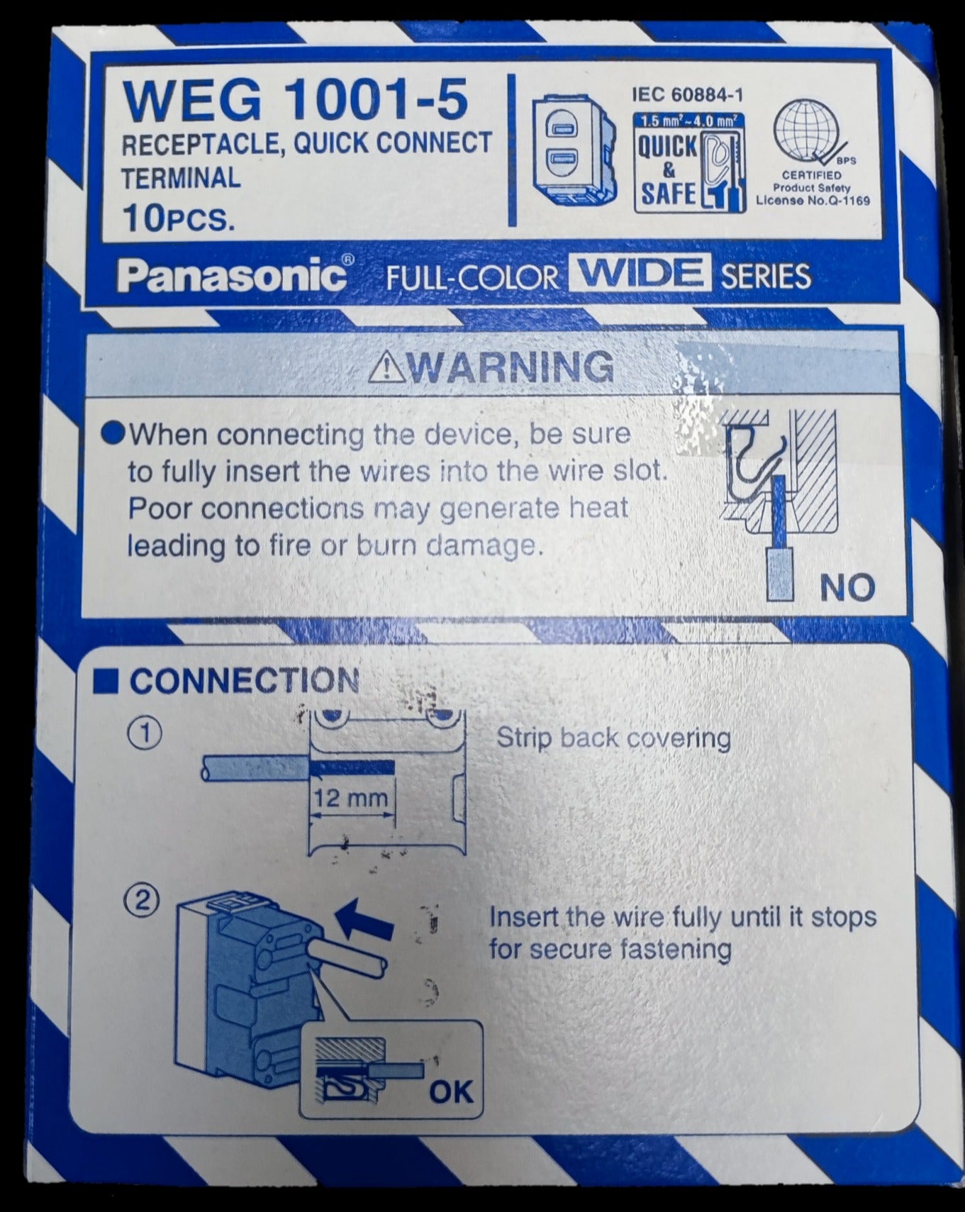 Panasonic Flat Pin Outlet Receptacle Quick Connect Terminal 16A 250V (10PCS), Flat Pin Outlet Device Wide Series (10PCS) WEG1001-5