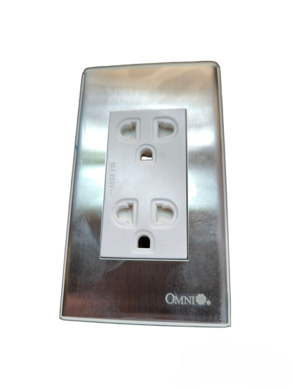 Omni Duplex Outlet with Stainless Plate Cover 16A 250V WWP-113S+WWG-402