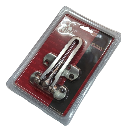 Double Lock Door Guard Satin Nickle 108 x 68 x 21mm Zinc Alloy Door Chain Mode ( Herks) HD1002SN