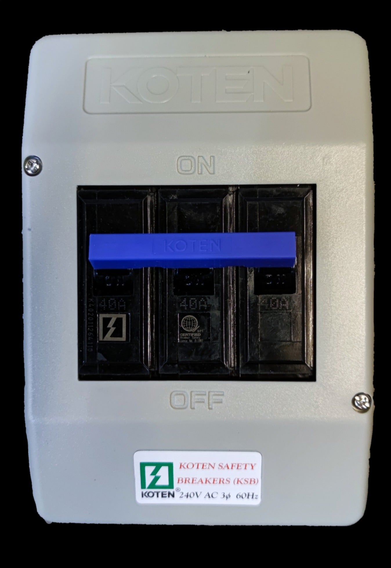 Koten 40A Circuit Breaker with Enclosure 3 Pole 3 Phase KSB ( Koten) ECB, MCB PVC enclosure, Circuit Breakers