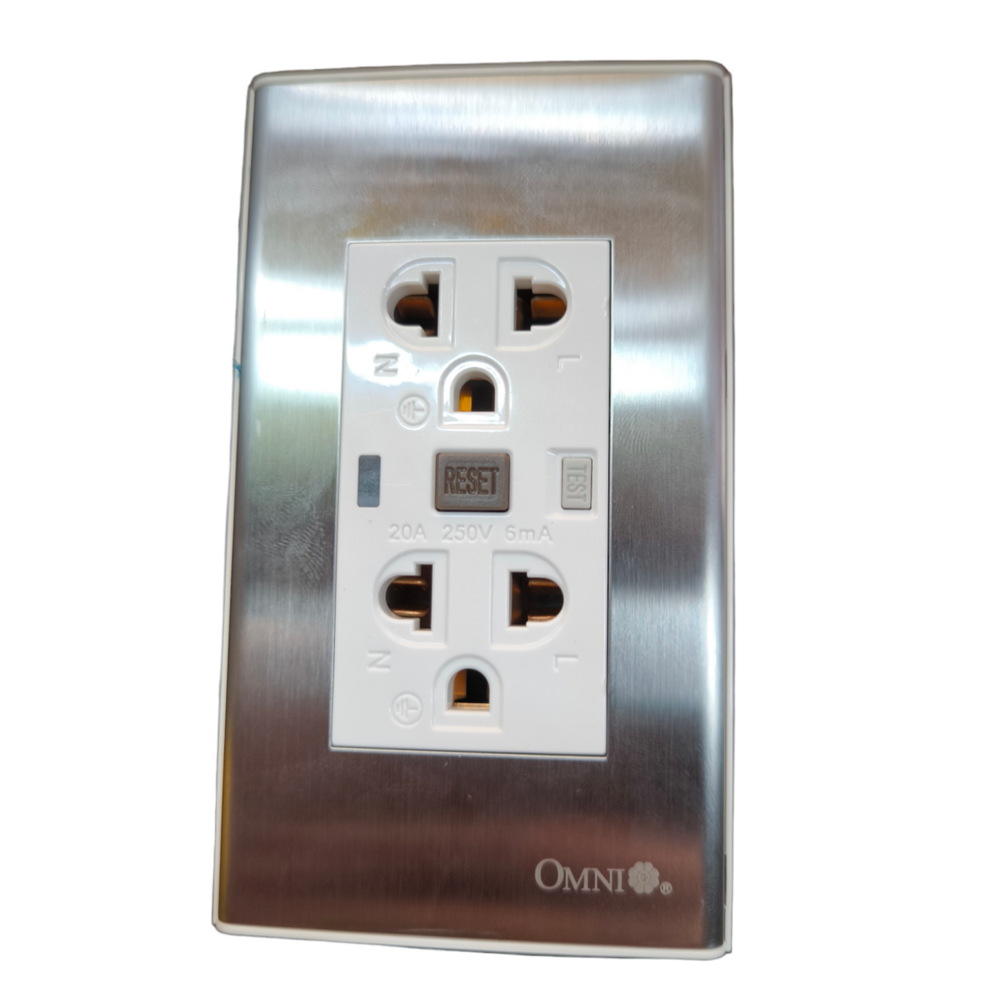 GFCI Duplex Outlet 20A 250V with Stainless Plate Cover ( Royu/Omni) WWP-113S+WD933