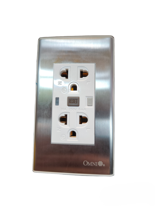 GFCI Duplex Outlet 20A 250V with Stainless Plate Cover ( Royu/Omni) WWP-113S+WD933