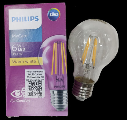 Philips 6W LED Filament Bulb E27 220V Warm White