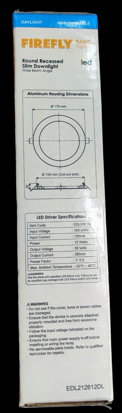 Firefly 12W LED Round Recessed Slim Downlight Daylight 220V
