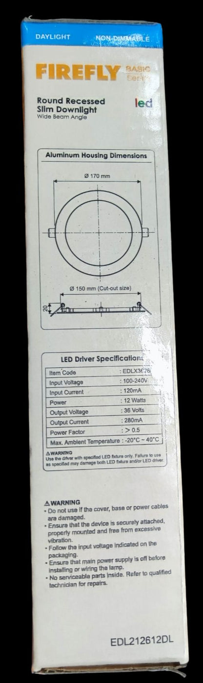 Firefly 12W LED Round Recessed Slim Downlight Daylight 220V